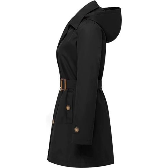Women's Double Breasted Trench Coat Mid-Length Belted Overcoat Long Dress Jacket - Picture 5 of 8
